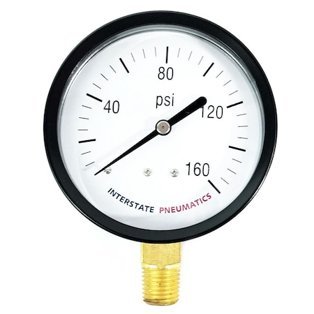 Interstate Pneumatics Pressure Gauge, 0 to 160 PSI psi, 3 in Dial, 1/4 in NPT Bottom Location G2032-160